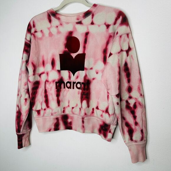 Isabel Etoile Marant Red Pink Tie Dye Velour Graphic Logo Long Sleeve Sweatshirt - Picture 4 of 13